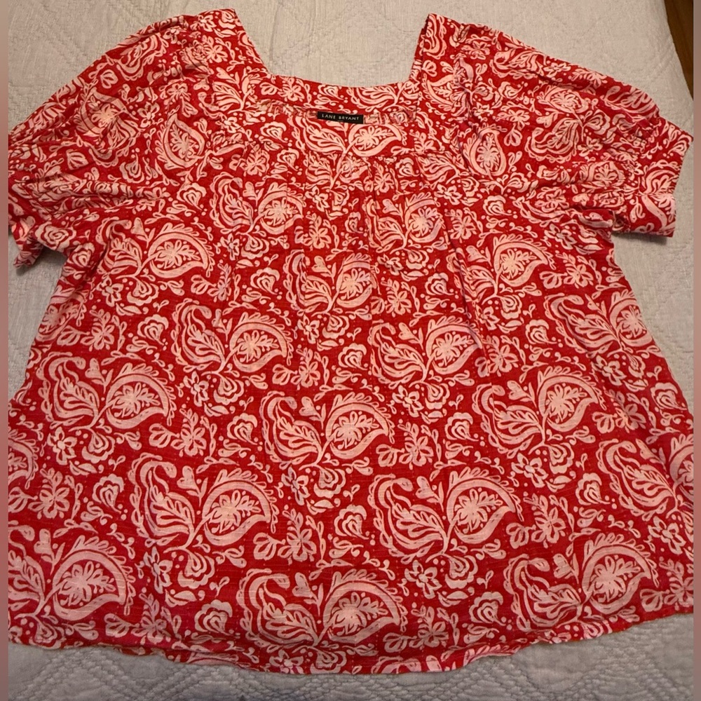 Lane Bryant Red and White Paisley Blouse